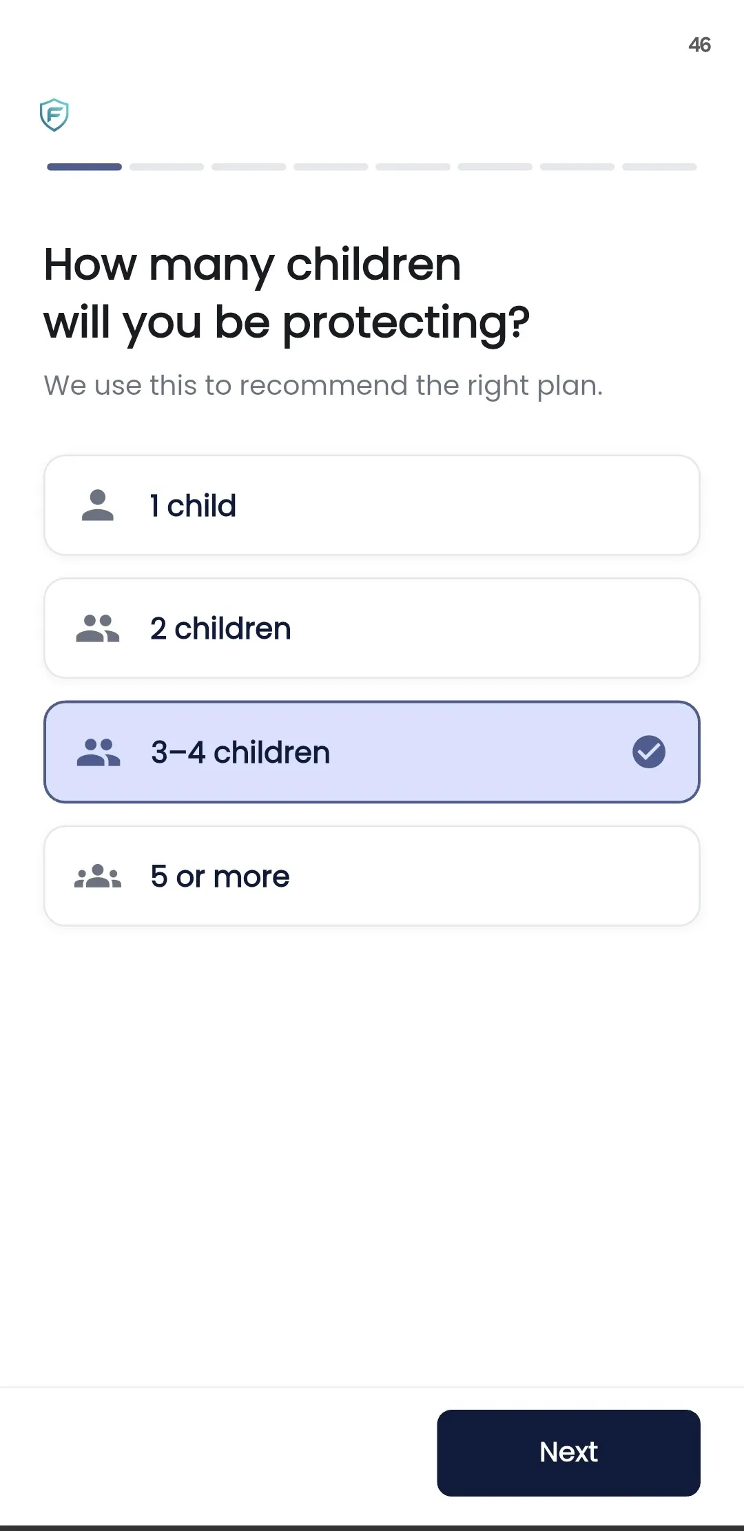 Guided Fyltec setup — choosing how many children to protect