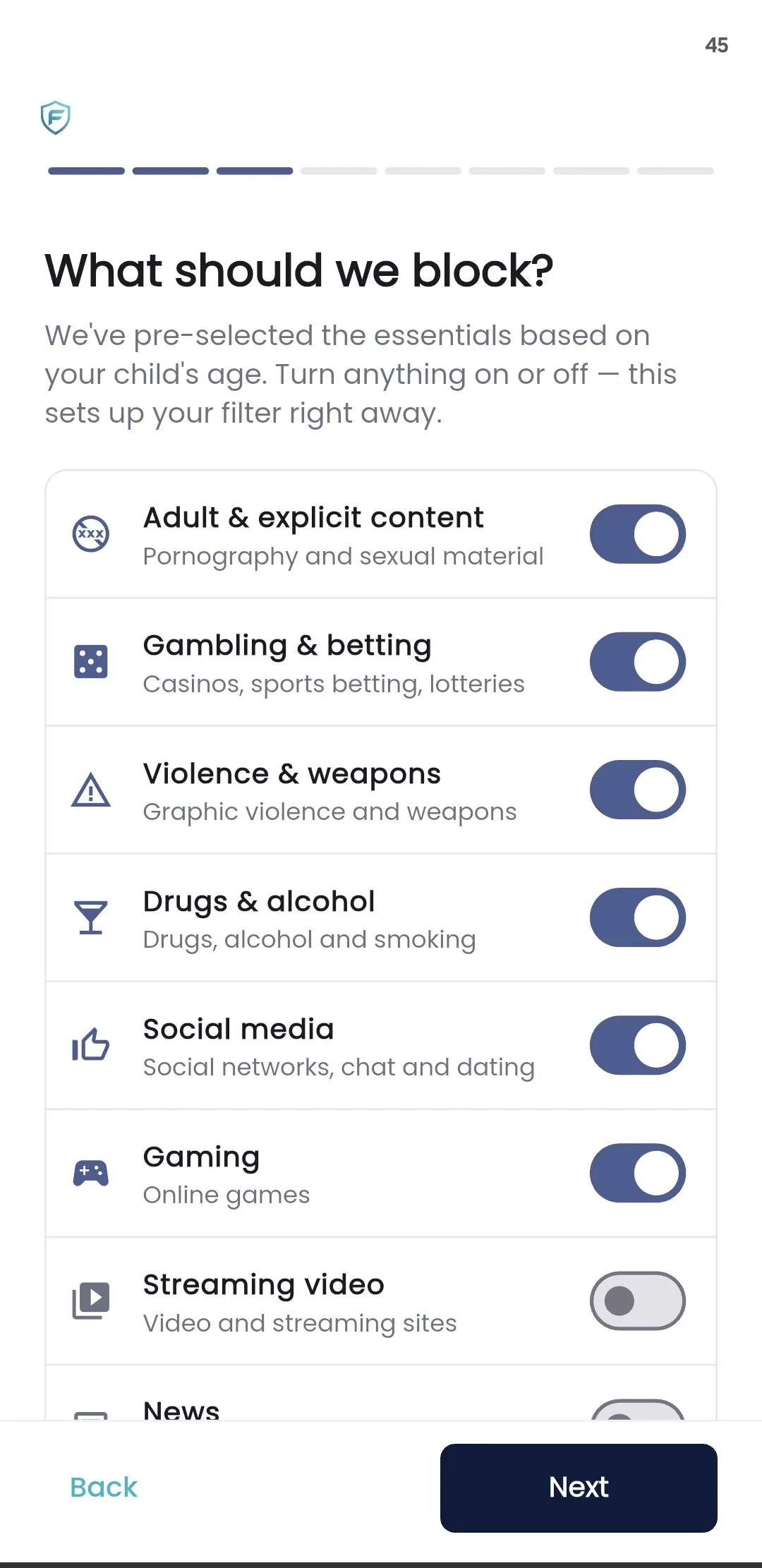 Fyltec content filtering — block adult content, gambling, violence and more