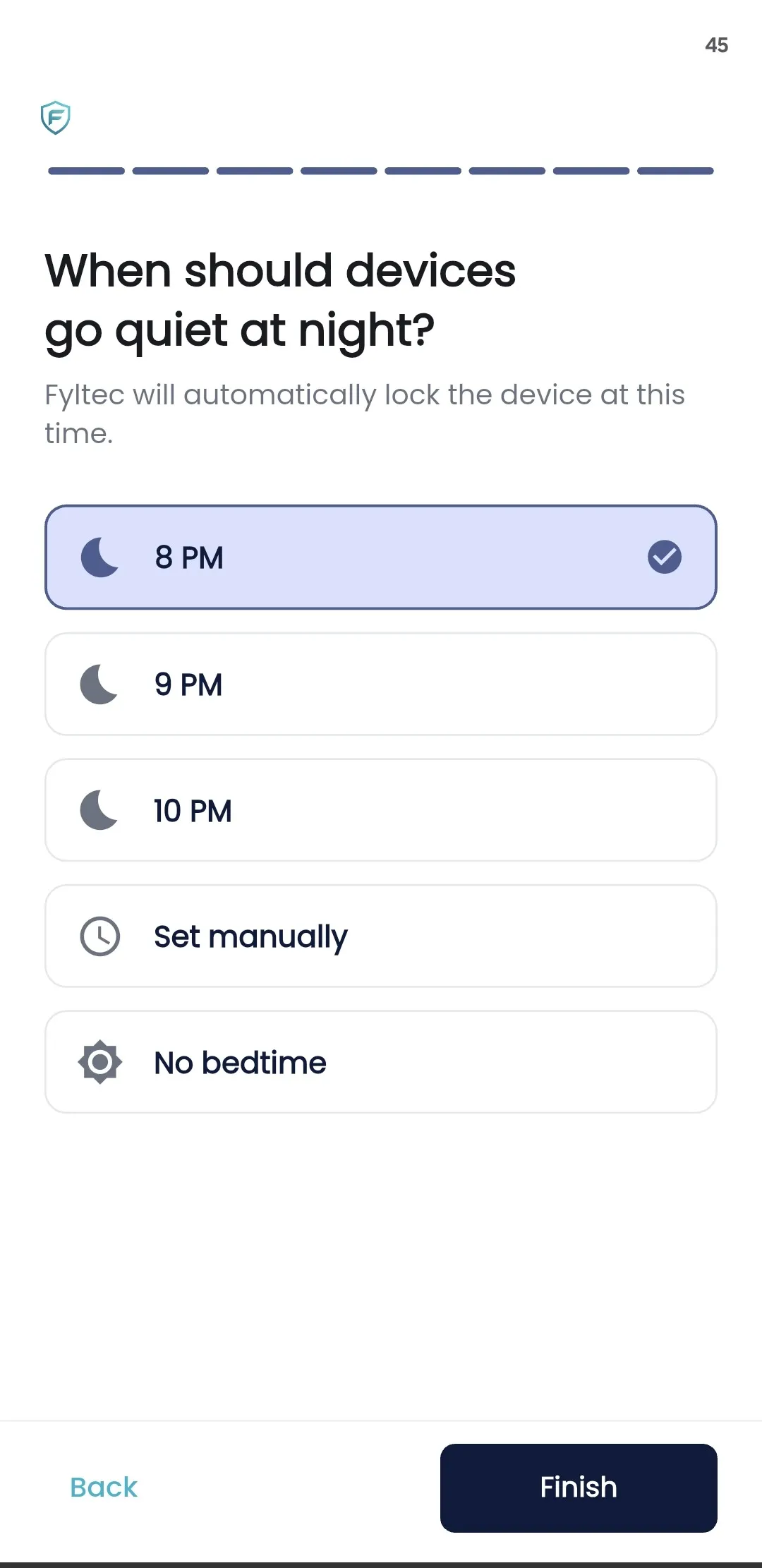 Fyltec bedtime schedule that pauses the internet at night