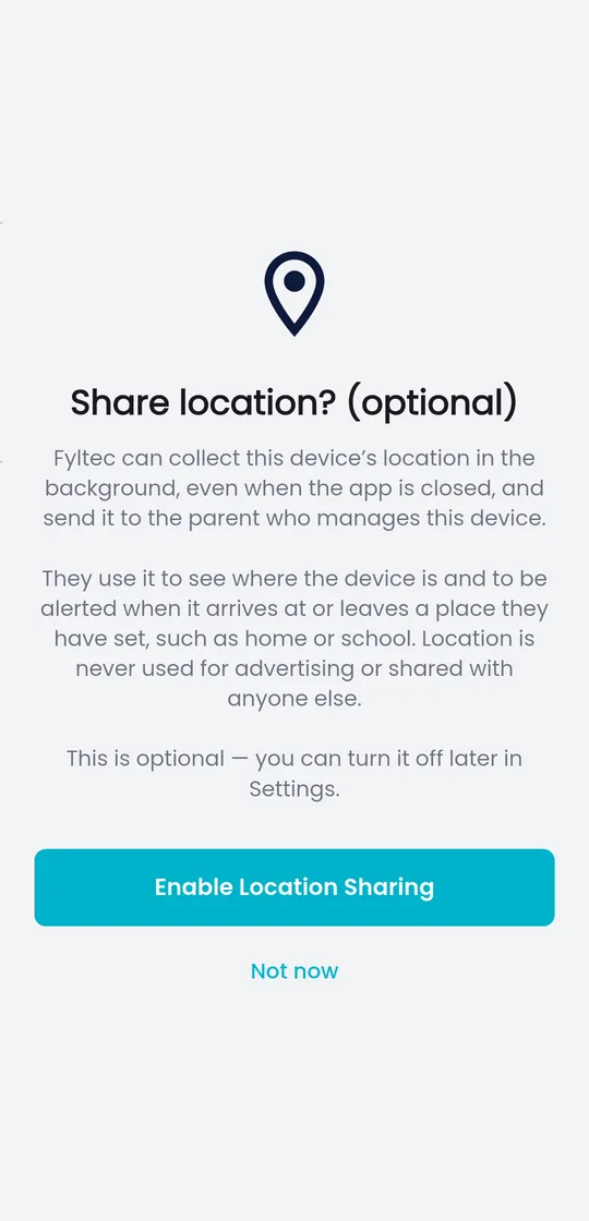 Fyltec on the child's phone asking before sharing location